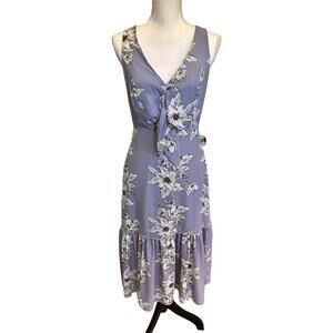 Gianni Bini‎ Small Periwinkle Floral Ruffle Hem Tie Front Dress Sleeveless